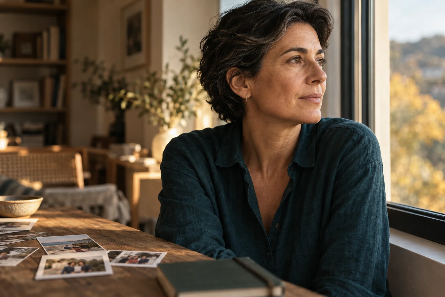 A woman considering the memories and personal identity she chooses to share
